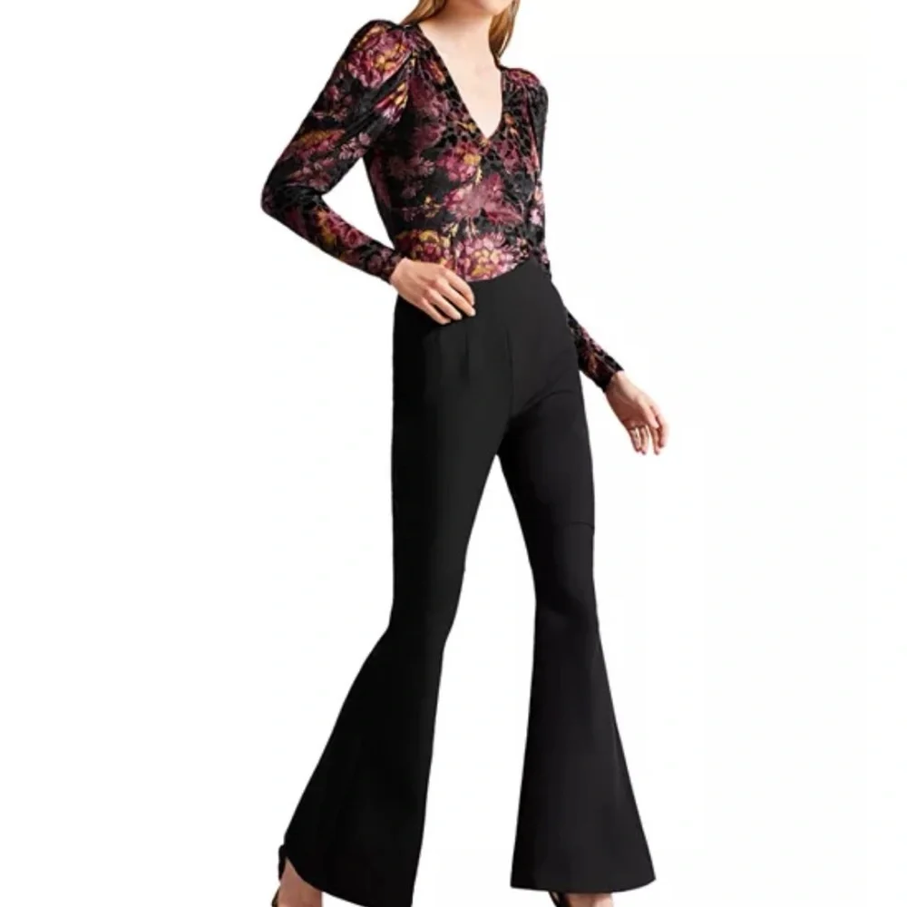 Ted Baker London Ettya Plunge Neck Puff Sleeve Burnout Velvet Top Maximalist